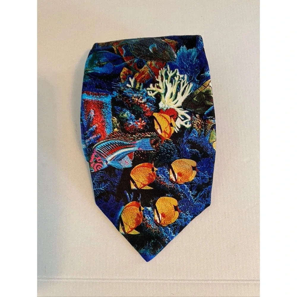 Lassen by Ralph Marlin Silk Tie Blue Tropical Fish Coral Reef Underwater Print